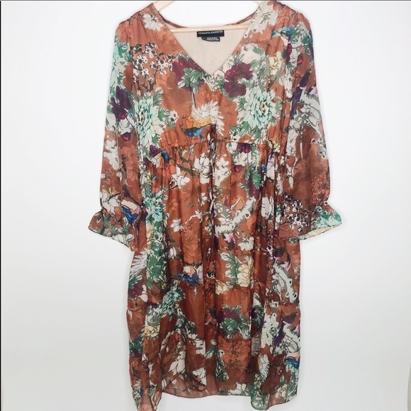 HEMANT & NANDITA Anthropologie Rust Floral Dress Size Small - Picture 3 of 8